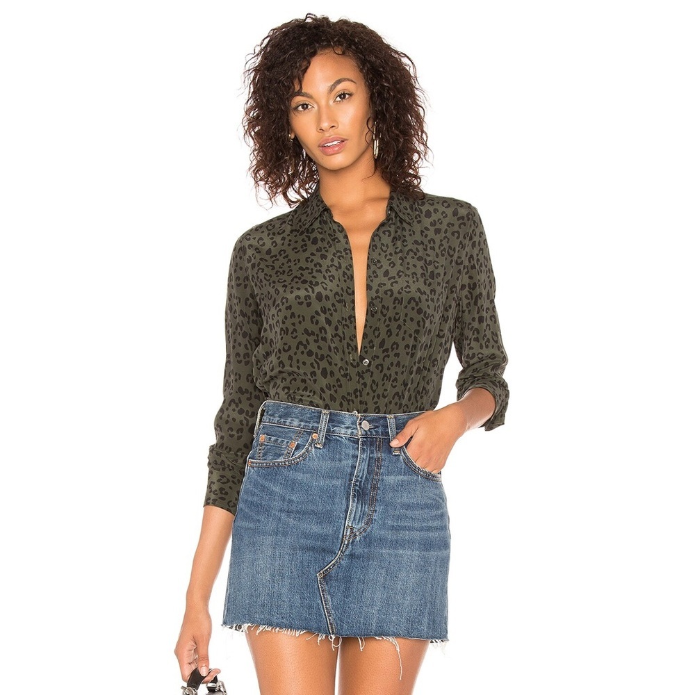 Rails - Kate Silk Button Down Blouse - Olive Cheetah